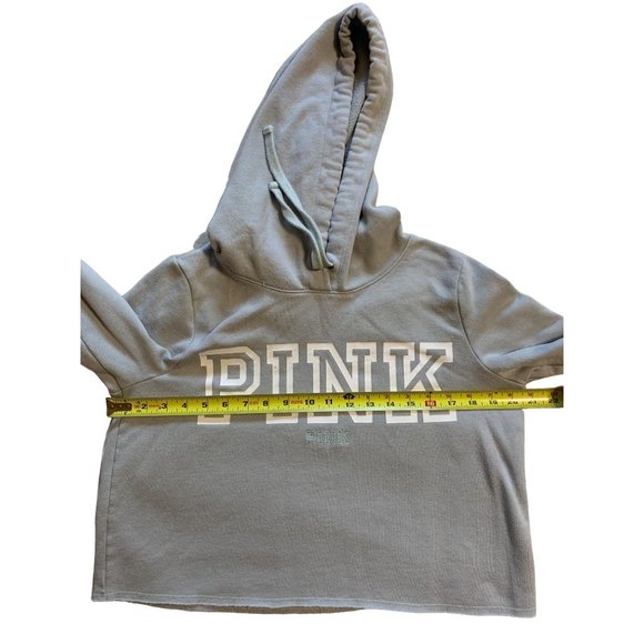 Victoria Secret Pink Crop Hoodie Pullover Long Sleeves Pockets Light Gray Size M - Picture 7 of 10